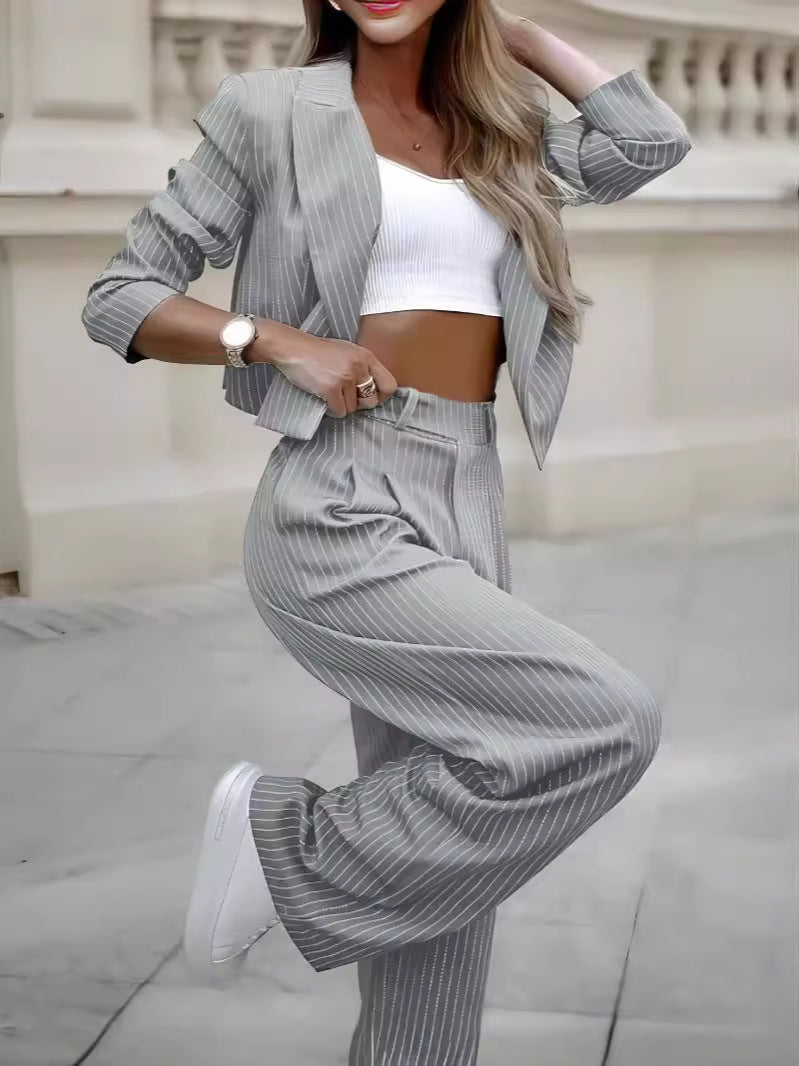 Striped Suits Women | Stylish Spring Fashion Two Piece Set With Cropped Top