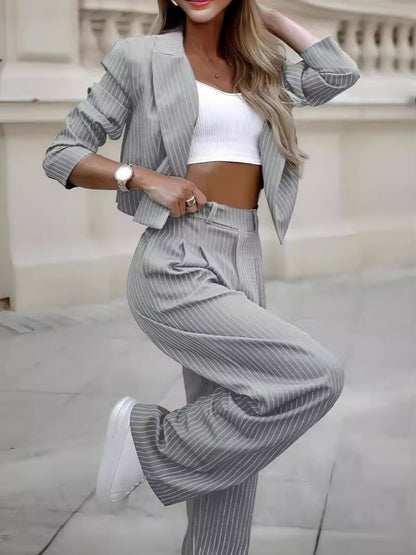 Striped Suits Women | Stylish Spring Fashion Two Piece Set With Cropped Top