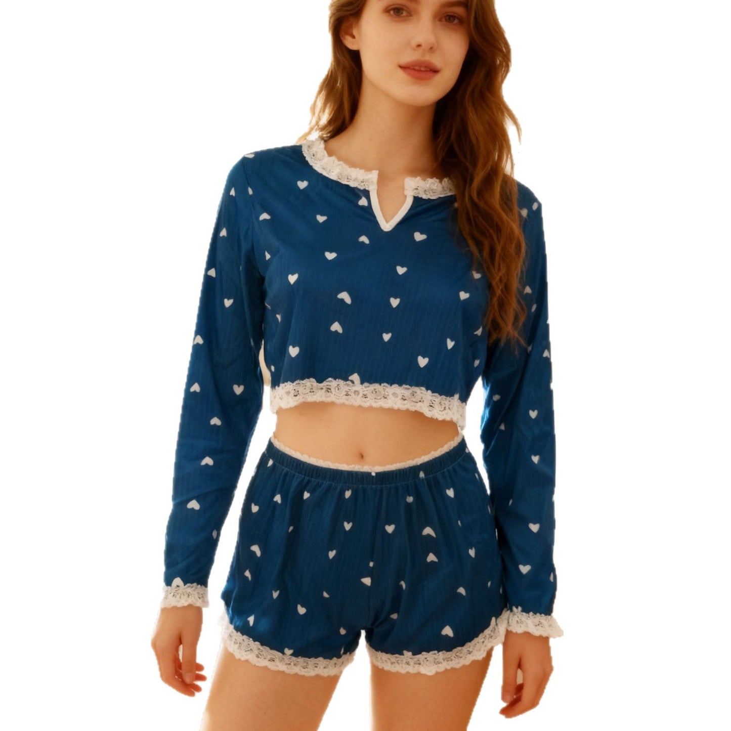 Love Print Pajamas - Women's Long Sleeve Cozy Cardigan Sleepwear Set