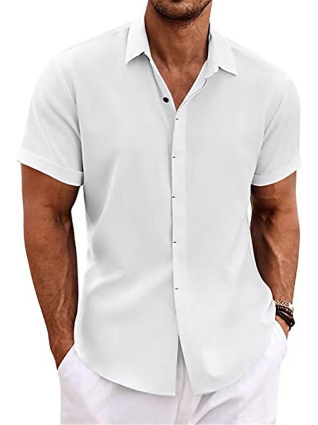 Men's Linen T-Shirt | Loose Fit Short Sleeve Tee | Lightweight Polyester Fabric Top