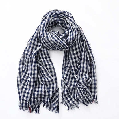 Plaid Cotton Scarf - Thin Lightweight Mid-Length Scarf for Men Women