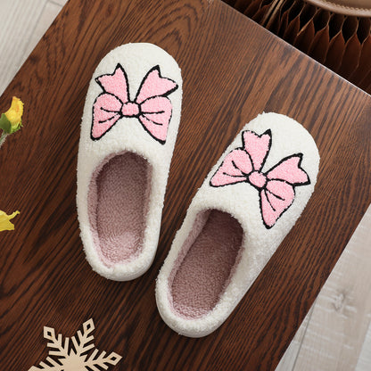 Cotton Slippers Women | Cute Bow Plush Non Slip Indoor Shoes With Soft Wool