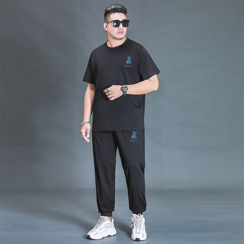 Oversized Casual Sports Suit - Two-Piece Black Cotton Sportswear Set