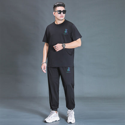 Oversized Casual Sports Suit - Two-Piece Black Cotton Sportswear Set