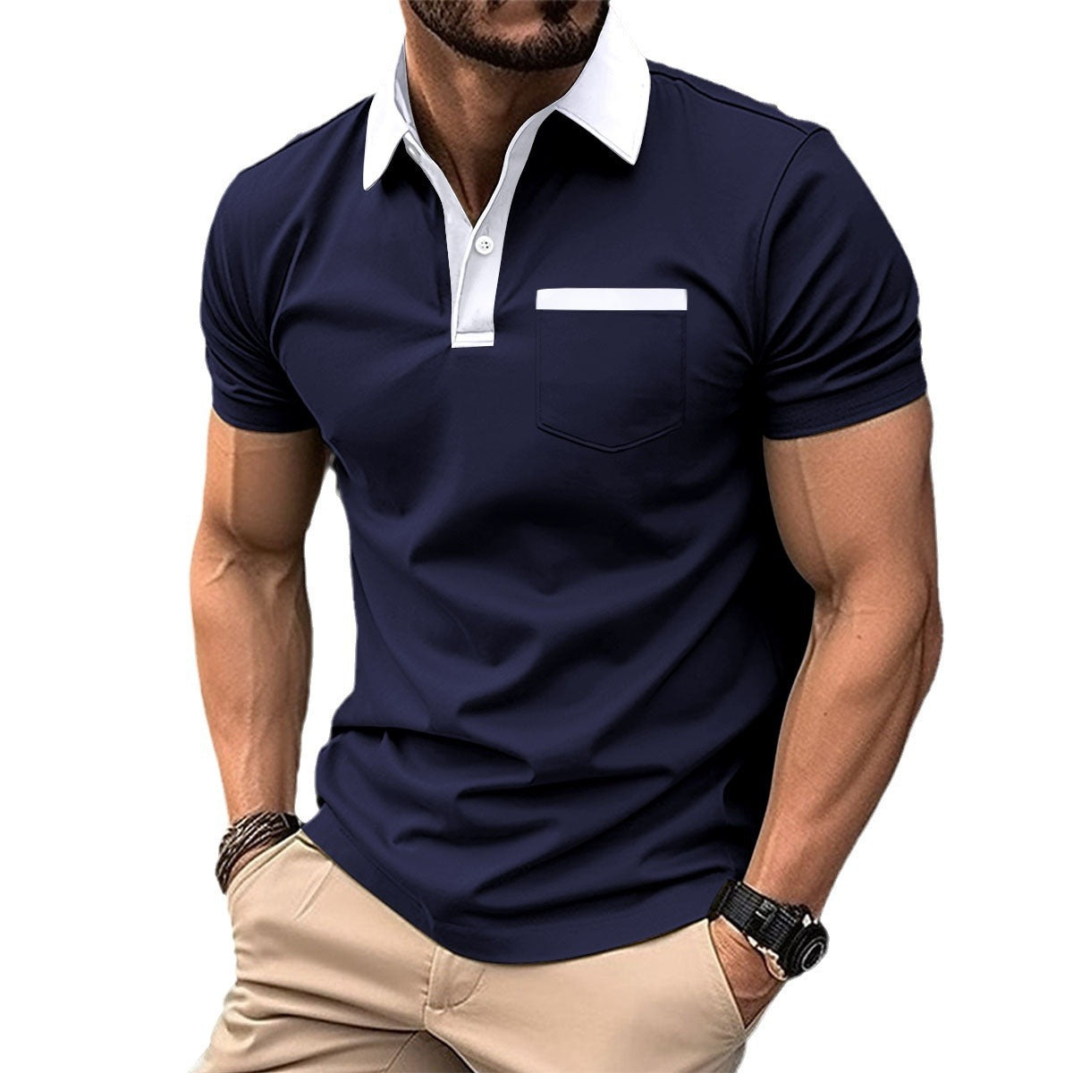 Slim Fit Polo Shirt - Men's Cotton Blend Short Sleeve Tee With Pocket Design