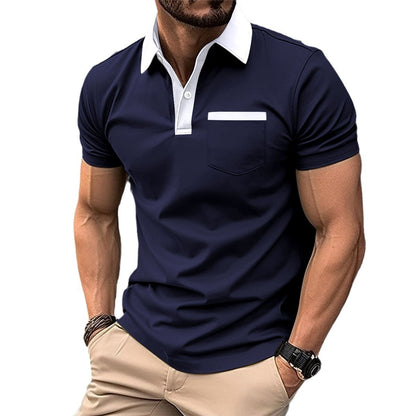 Slim Fit Polo Shirt - Men's Cotton Blend Short Sleeve Tee With Pocket Design
