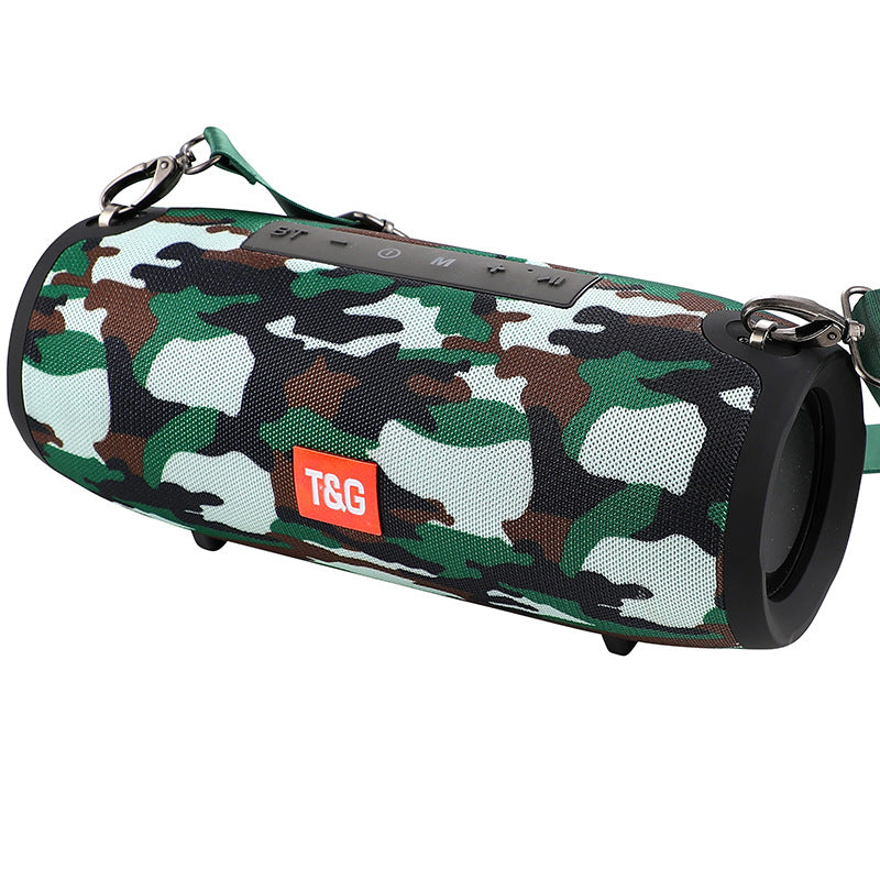 Portable T&G camouflage wireless Bluetooth speaker with strap and control buttons