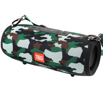 Portable T&G camouflage wireless Bluetooth speaker with strap and control buttons