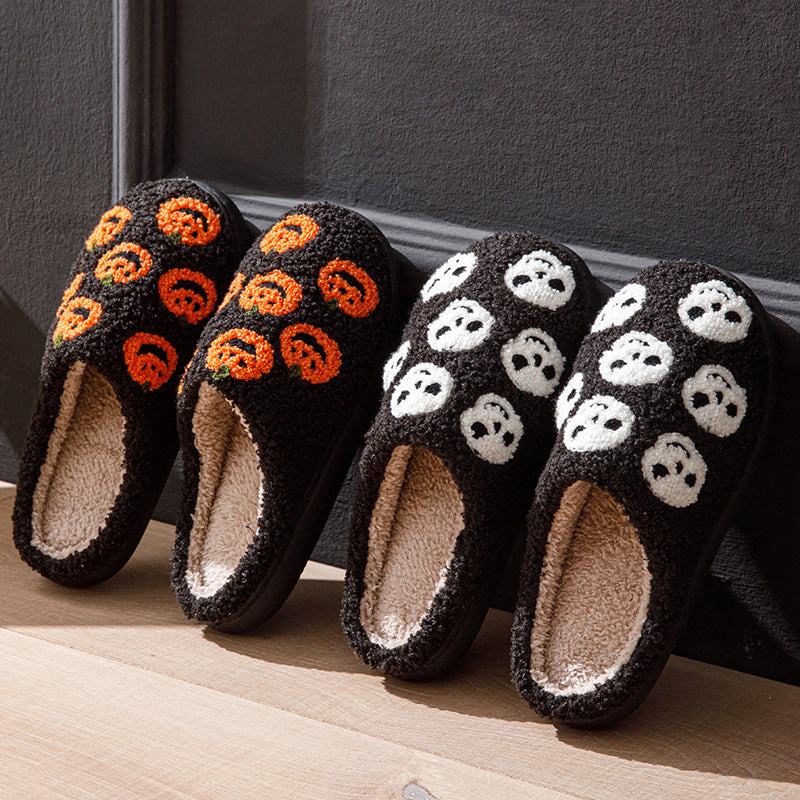Halloween Slippers Women – Cozy Pumpkin Print Round Toe Indoor Shoes