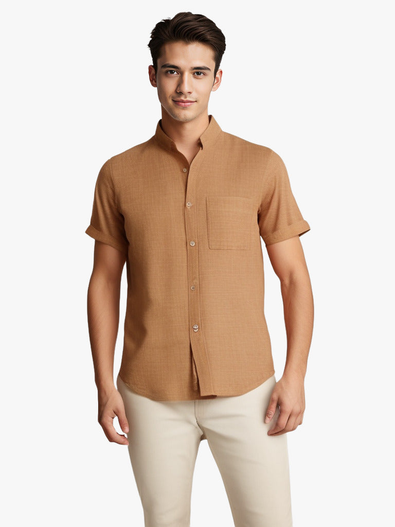 Breathable Cotton Shirt - Mens Summer Shirt With Lapel Collar, Lightweight Tee