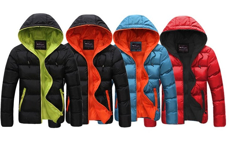 Candy Color Jackets | Men's Winter Cotton Blend Jacket With Hood & Zipper