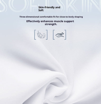 Close-up of soft white fabric highlighting skin-friendly, comfortable fit for muscle support strength