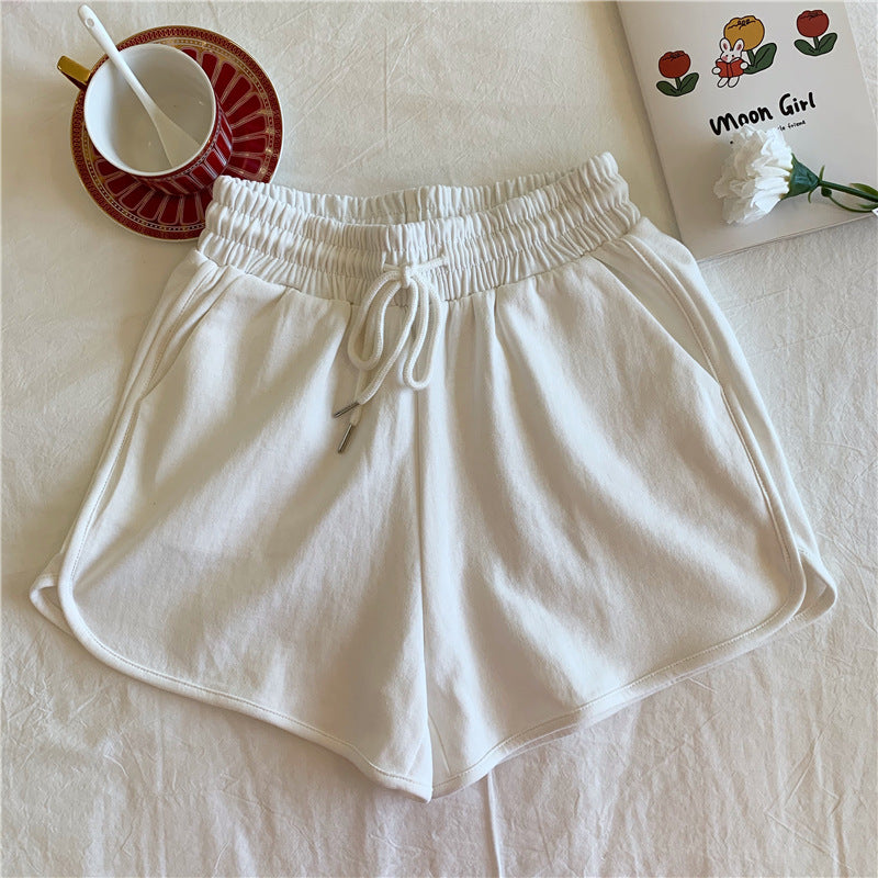 High Waist Shorts - Athletic Cotton Blend Wide Leg Shorts For Women