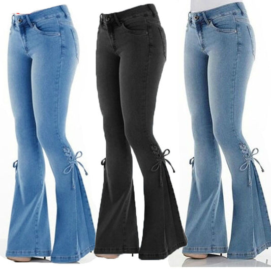 Mid Waisted Jeans - Stretch Denim Plus Size Ladies Trousers With Button Fly