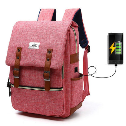 Canvas Backpack – Vintage School Bag With USB Charging Travel Pack