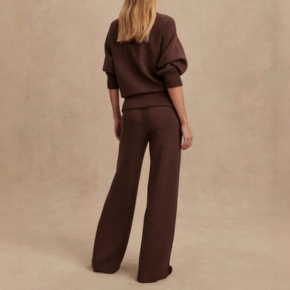 Casual Two-Piece Suit – Women's Knitting Zipper Jacket & Pants Set