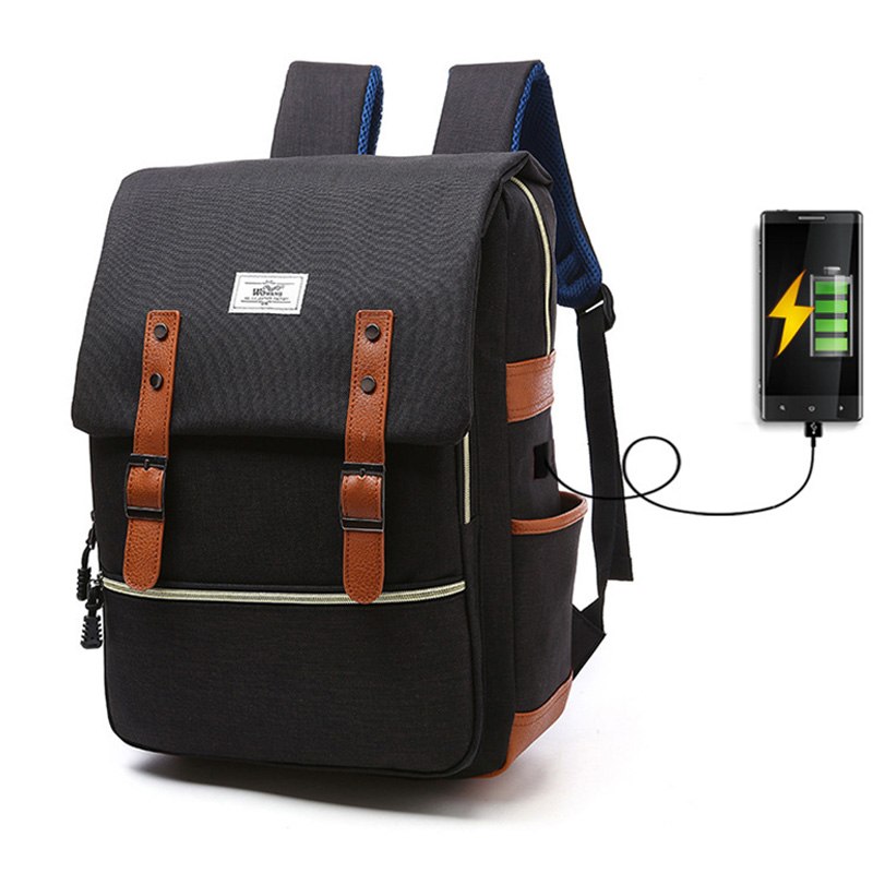 Canvas Backpack – Vintage School Bag With USB Charging Travel Pack