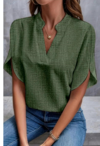 Chiffon Summer Shirt - Women's Casual V-Neck Short Sleeve Blouse, Lightweight Polyester