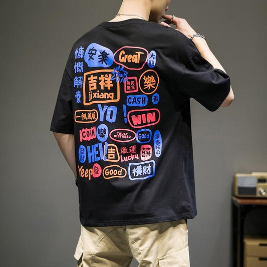 Men Manga Graphic T-shirt - Harajuku Fashion Tees | Cotton Short Sleeve Tops