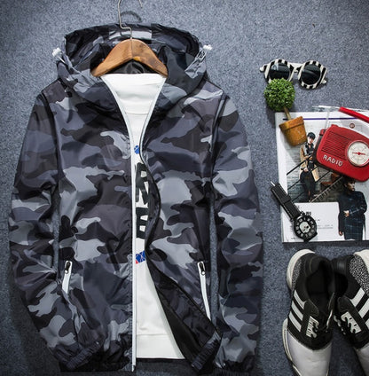 Men Camouflage Jacket | Lightweight Spring Polyester Fiber Coat With Hooded Luminous Zipper