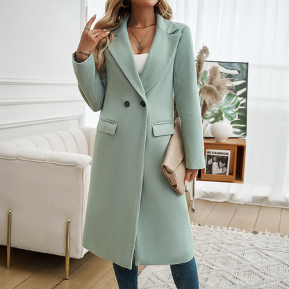 Turn-Down Collar Coat For Women | Long Sleeve Pocketed Commuter Jacket