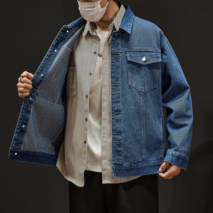 Denim Jacket Men | Classic Blue Cotton Coat With Size Stick Pocket