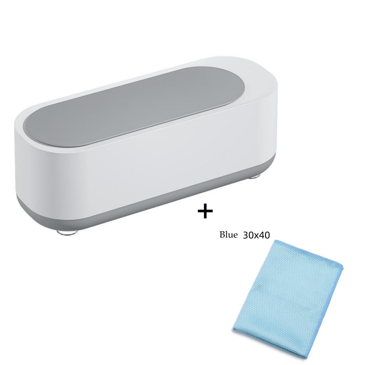 White and gray rectangular sterilizer box with a blue 30x40 cm cleaning cloth
