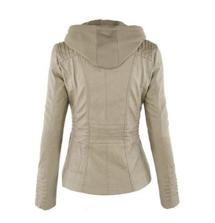 Detachable Hooded Jacket - Casual PU Leather Coat With Pockets, Long Sleeve