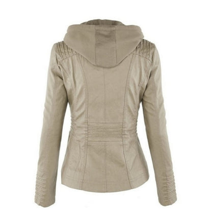 Detachable Hooded Jacket - Casual PU Leather Coat With Pockets, Long Sleeve