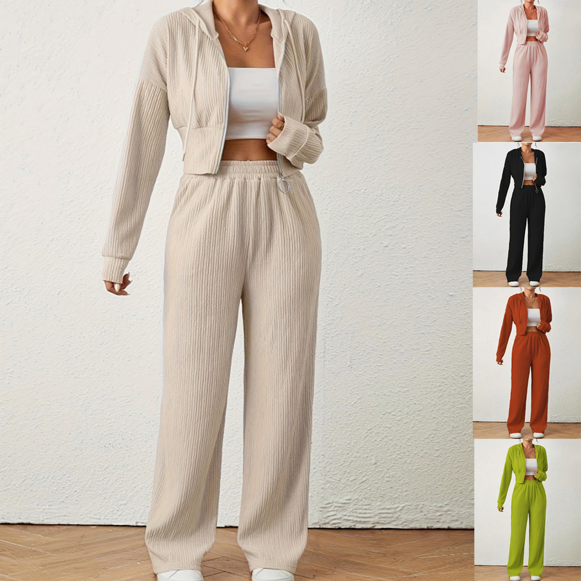 Women's Solid Color Top And Pants Set