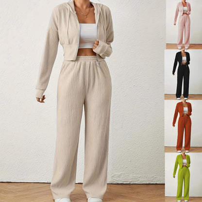 Women's Solid Color Top And Pants Set