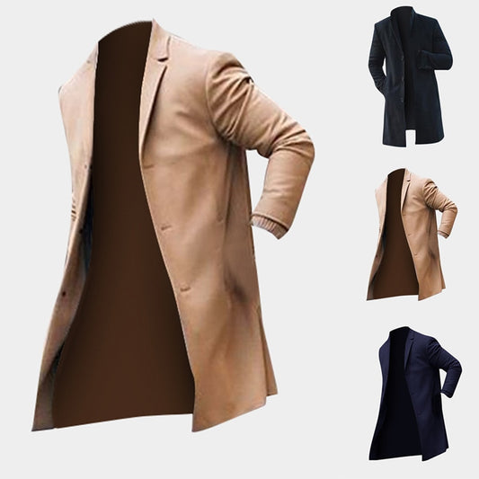 Men's Trench Coat | Slim Fit Long Winter Jacket | Classic Khaki & Black Overcoat