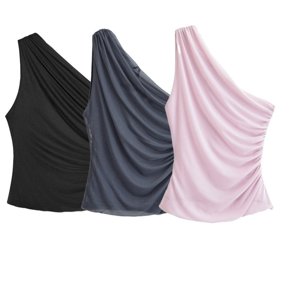 Women's Sleeveless Off-shoulder Ruffled Asymmetric Top