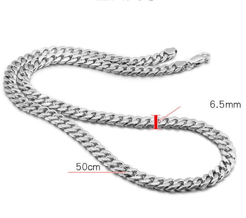 Cuban Chain Necklace With Riding Crop Design - White Copper, Thick Silver Buttons