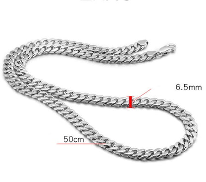 Cuban Chain Necklace With Riding Crop Design - White Copper, Thick Silver Buttons