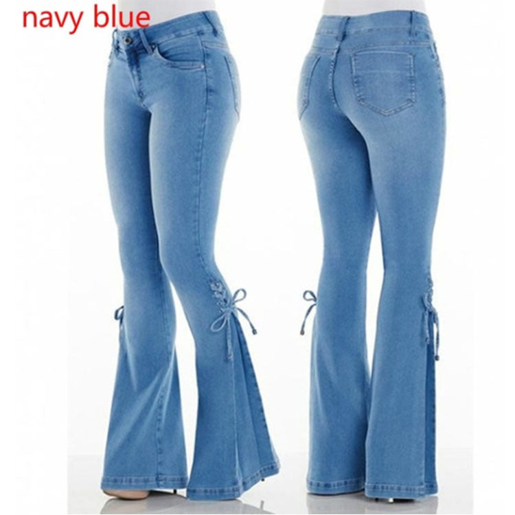 Mid Waisted Jeans - Stretch Denim Plus Size Ladies Trousers With Button Fly