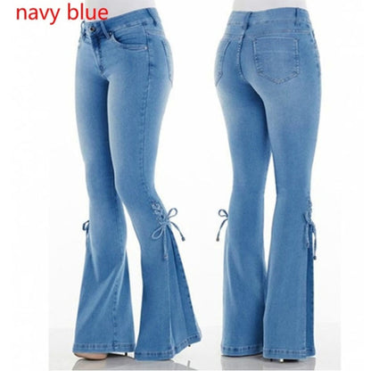 Mid Waisted Jeans - Stretch Denim Plus Size Ladies Trousers With Button Fly