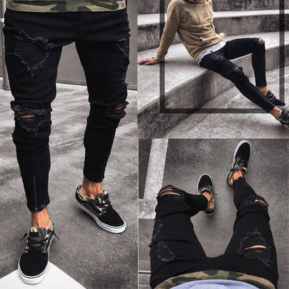 Men's Pencil Pants | Slim Casual Jeans | Low Waist Thin Elastic Trousers