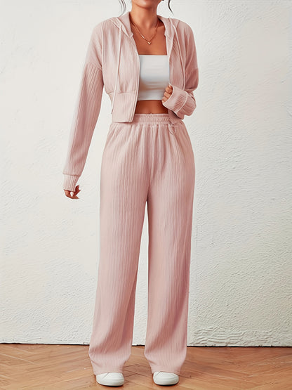 Women's Solid Color Top And Pants Set
