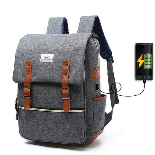 Canvas Backpack – Vintage School Bag With USB Charging Travel Pack