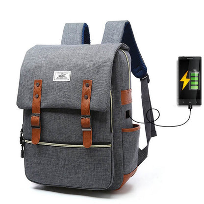 Canvas Backpack – Vintage School Bag With USB Charging Travel Pack