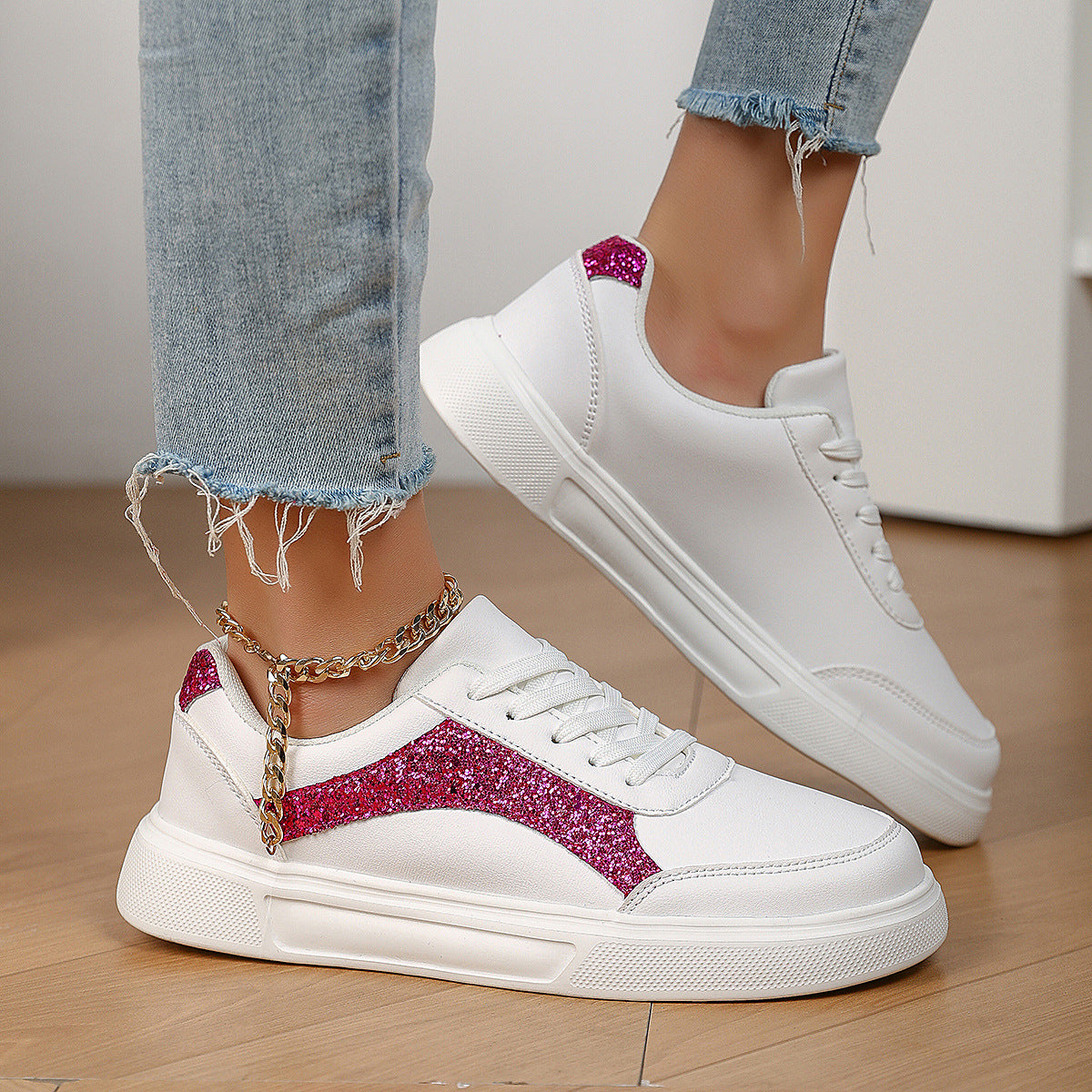 White Casual Shoes – Trendy Low Top Sneakers With EVA Sole Comfort