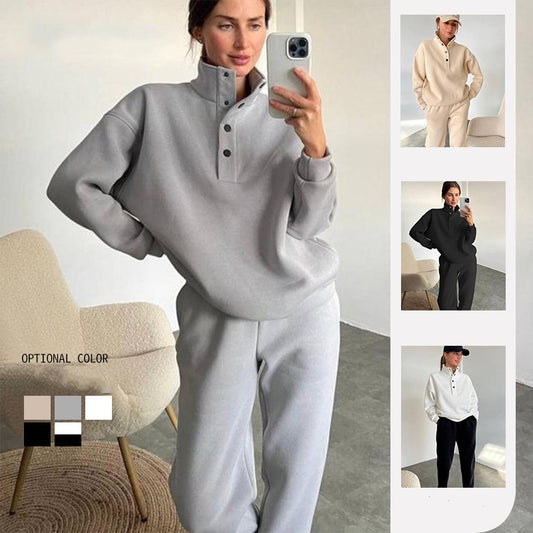 Oversized Casual Tracksuit – Women's Solid Color 2 Piece Pant Set With Warm Hoodie
