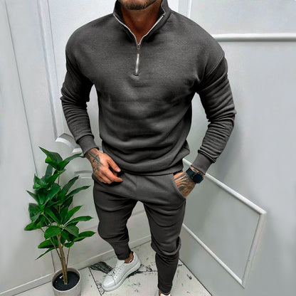 Men's Fleece Suit - Casual Solid Color Top & Trousers Set | Cotton Blend Winter Wear