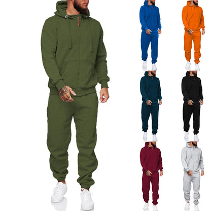 Mens Sports Suit – Hooded Cotton Blend Tracksuit With Warm Wool Lining