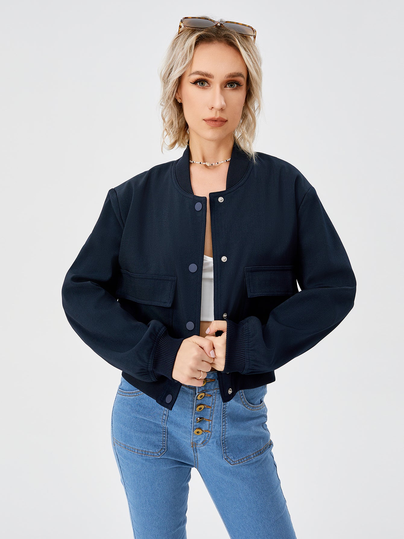 Lightweight Bomber Jacket | Cropped Casual Varsity Jacket With Pockets