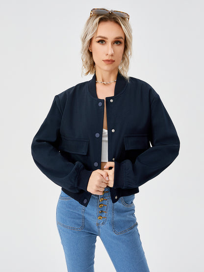 Lightweight Bomber Jacket | Cropped Casual Varsity Jacket With Pockets