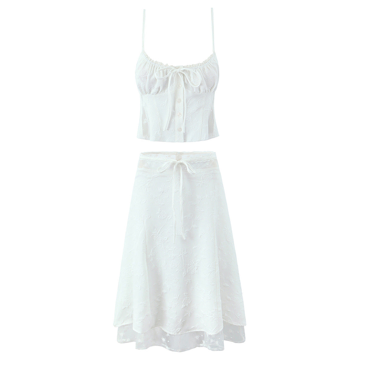 Lace Sling Vest Skirt - Retro Two Piece Set With Long Lace Skirt & Small Sling Vest