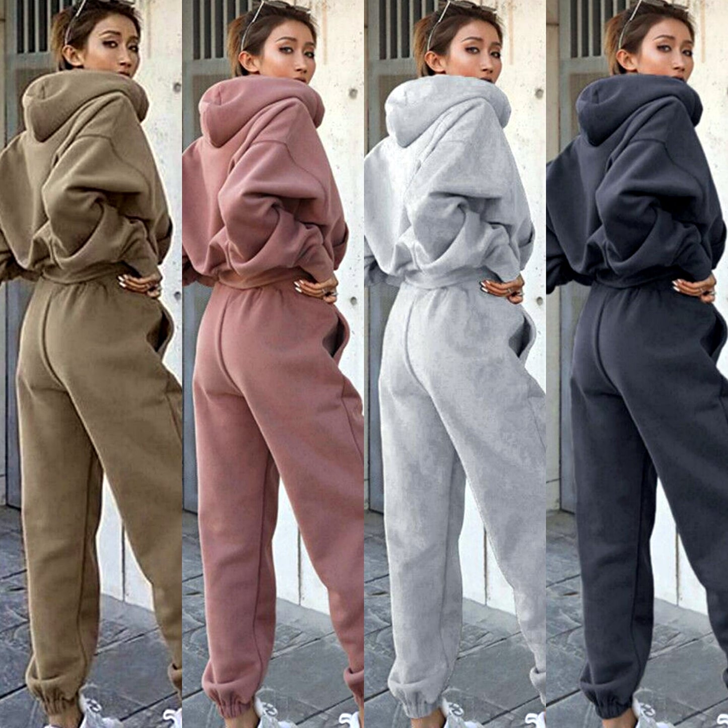 Women's Casual Hoodie - Autumn Winter Wear Grey Hoodie Set Long Sleeve