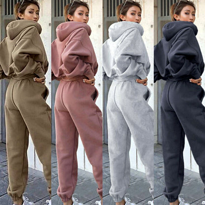 Women's Casual Hoodie - Autumn Winter Wear Grey Hoodie Set Long Sleeve